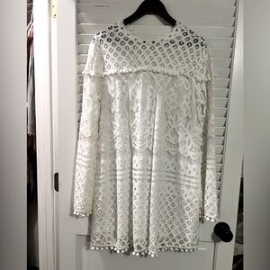 White Mini Dress with Pom Pom Details - XL